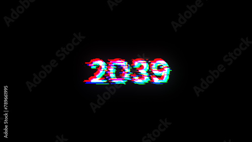 3D rendering 2039 text with screen effects of technological glitches