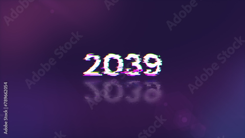 3D rendering 2039 text with screen effects of technological glitches