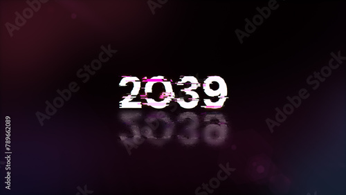 3D rendering 2039 text with screen effects of technological glitches