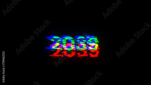 3D rendering 2039 text with screen effects of technological glitches