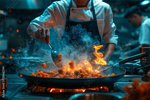 A person attending a cooking class, learning new culinary skills and techniques from a professional chef. Concept of gastronomic education and culinary exploration. Generative Ai.