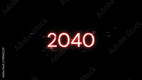 3D rendering 2040 text with screen effects of technological glitches