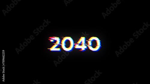 3D rendering 2040 text with screen effects of technological glitches