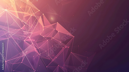 Abstract conical figure with low poly tech and digital connections in peach. lavender