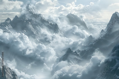 : A dynamic cloudscape with fast-moving clouds racing against a backdrop of towering mountains.