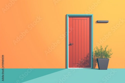 Bright and welcoming minimalist entrance door illustration in red. Modern and stylish graphic design concept. Artwork for home architecture and interior access