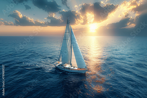 A sailboat gliding across the vast expanse of the ocean, representing the ability to navigate one's own course. Concept of independence and self-determination. Generative Ai.