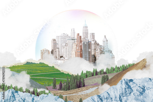 Png utopia collage sticker, futurism design, transparent background