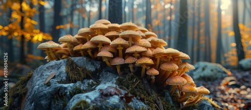 Group of Mushrooms on Rock
