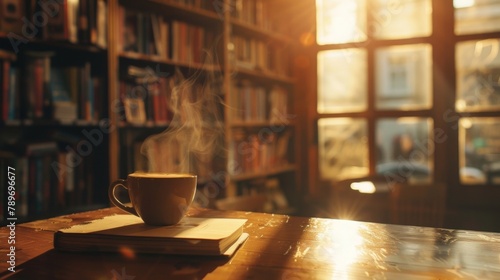 Defocused nostalgia at Coffee and Classics As you gaze past the hazy bookshelves the warm glow of a freshly brewed cup of coffee evokes feelings of comfort and fond memories of old .