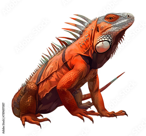 Red iguana isolated on transparent background. Reptile character design. Lizard clipart. Exotic tropical pets. Cut out colorful elements for design.