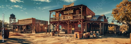 Old Saloon, Wild West Town Building, Cowboy Pub Exterior, Copy Space