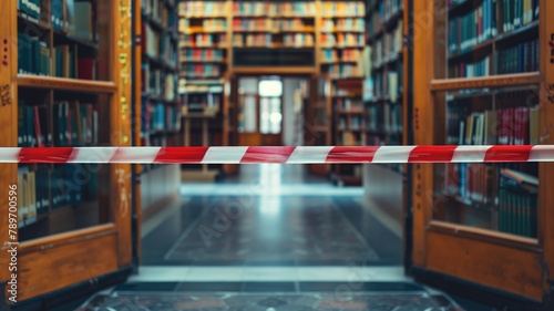 Library closed off with red and white barrier tape