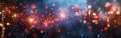 New Year Sparkler Celebration on Dark Blue Sky with Bokeh Lights and Fireworks