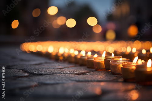 rows of candles on the ground