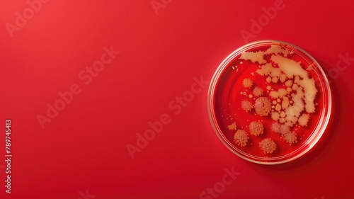 Bacterial colonies growing on red agar plate