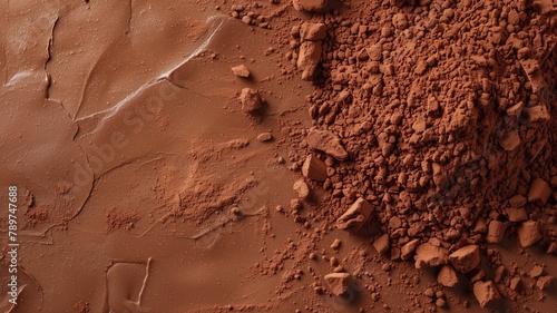 Close-up view of textured surface with cracked and powdered terracotta color