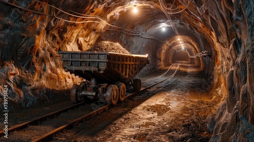 Hauling Valuable Minerals from the Depths of a Dimly Lit Underground Mine Tunnel