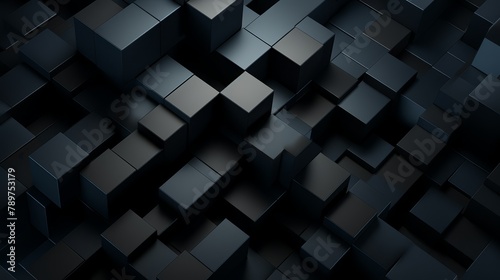 Dark minimalist 3D squares transitioning into a seamless geometric pattern,