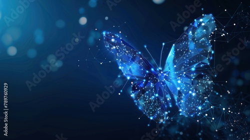 Futuristic blue lowpoly Butterfly abstract technology background. Artificial intelligence digital transformation and big data concept. AI generated