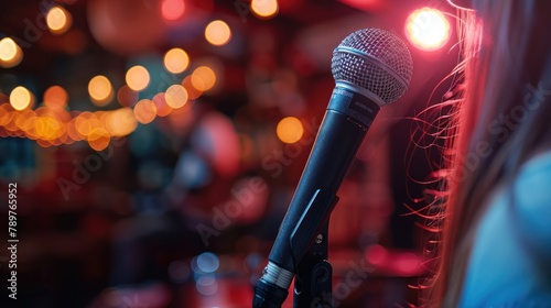 Confident Performer at Open Mic Night with Microphone