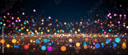 Double exposure abstract background of colorful lights and starry bokeh glitter background