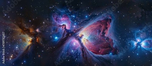 Two well-known nebulae, the butterfly nebula, and the Orion nebula, are seen within the constellation. These cosmic formations showcase stunning colors and intricate detail in the vast universe.