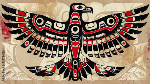 close up abstract art native american indians eagle with tribal ornament on vintage background.