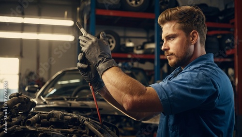 mechanic is repairing car engine