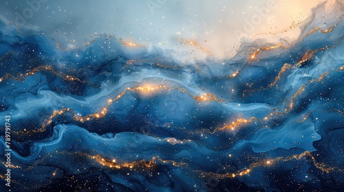 Abstract blue background with golden glitter. 3d rendering