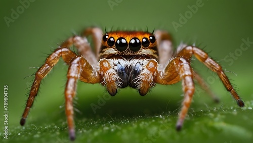 Close-up of a jumping spider. Jumping spider macro photography. 