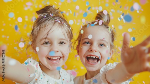 Two little girls covered in confetti