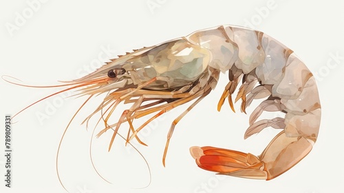 A single shrimp depicted in isolation against a white backdrop
