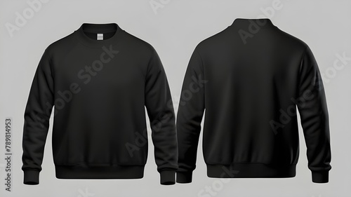 Blank hoodie mockup .Blank sweatshirt black color preview template front and back view on white background. crew neck mock up isolated on white background. Cloth collection. 