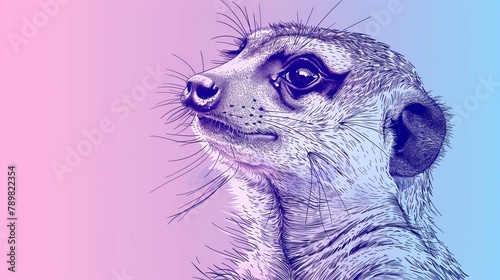  A meerkat's face drawing on a pink and blue background
