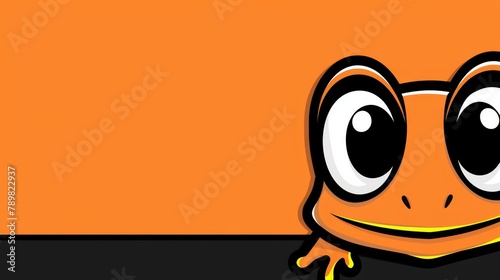  A cartoon character with large, expressive eyes and a sad expression, tightly framed against an orange backdrop