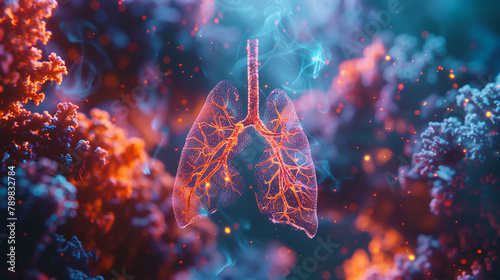 the microscopic view of particles infiltrating the delicate lung tissue, emphasizing the destructive impact of smoking on respiratory health 