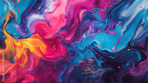 Vibrant swirls and splashes of neon colors in a fluid abstract pattern