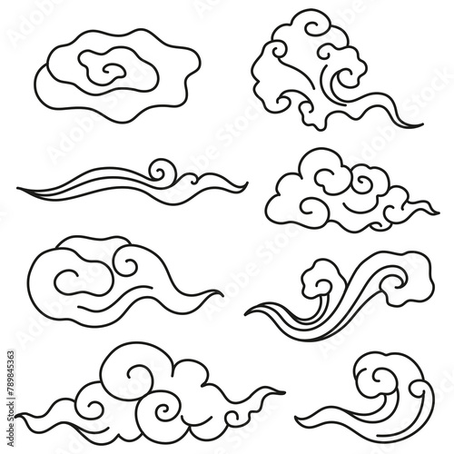 Traditional cloud png sticker, black Chinese design clipart set