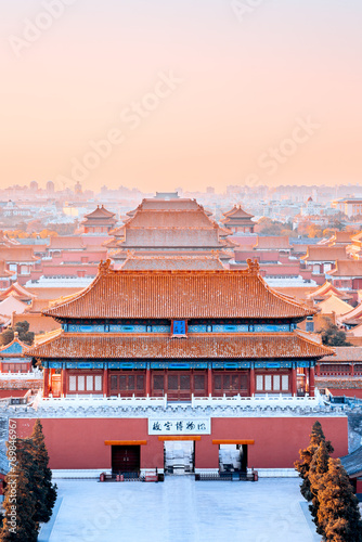 High View Dusk Scenery at the Palace Museum in Beijing, China