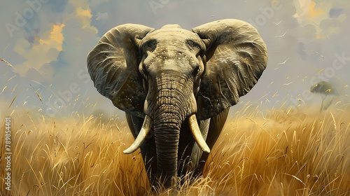Oil painting wallpaper of elephants the symbol of power and power of greatness