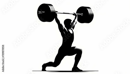 Black image of weightlifter on white background.