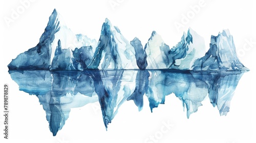A series of icebergs, each smaller than the last, a visual countdown to a tipping point, in a style of watercolor