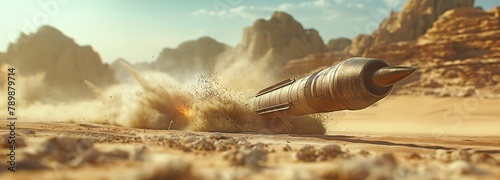 In the desert sand, the army prepares a new metal artillery projectile.