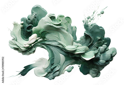 Jade and moss paint stroke on solid white background, generative AI