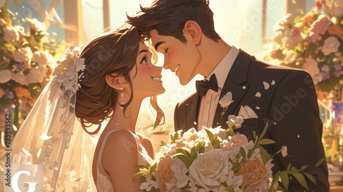 Adorable cartoon of a wedding with your boyfriend