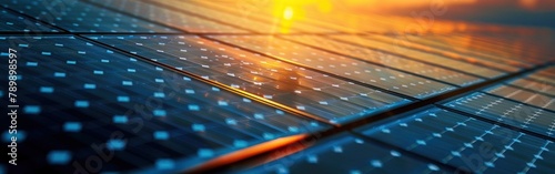 Renewable Energy: Closeup of PV Photovoltaic Solar Panels Harnessing Solar Power