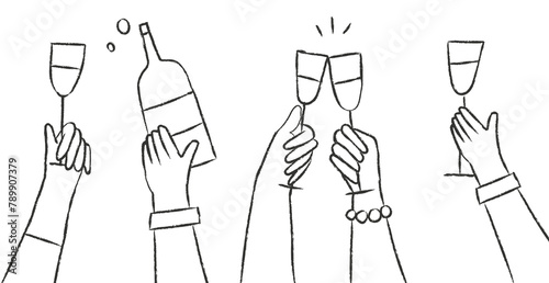 Party png doodle hands holding drinks