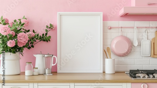Frame Mockup, Stylish and Modern Style Home Kitchen Background, Close-up Frame
