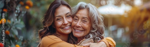 happy hug and portrait of a mother and woman in a garden on mothers day with love and gratitude smile family and an adult daughter hugging a senior mom in a backyard or park for happiness 